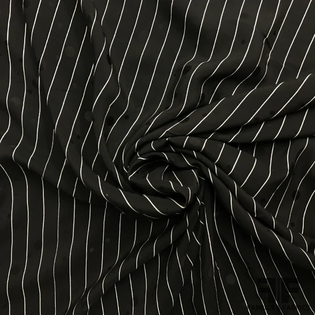 Striped Printed Silk Jacquard - Black/Beige