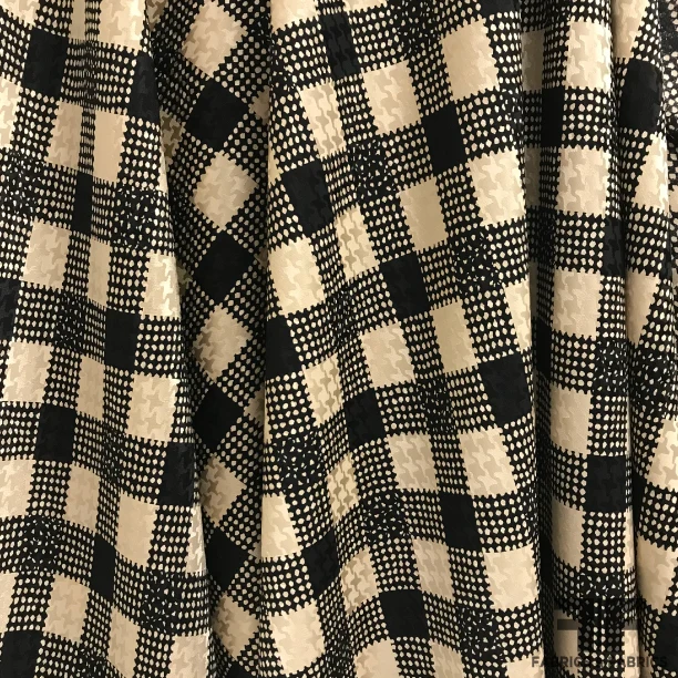Plaid Printed Silk Jacquard - Black/Biege