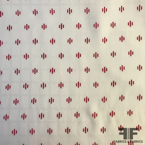 Linear Print on Polka Dot Silk Jacquard - Red/Off White
