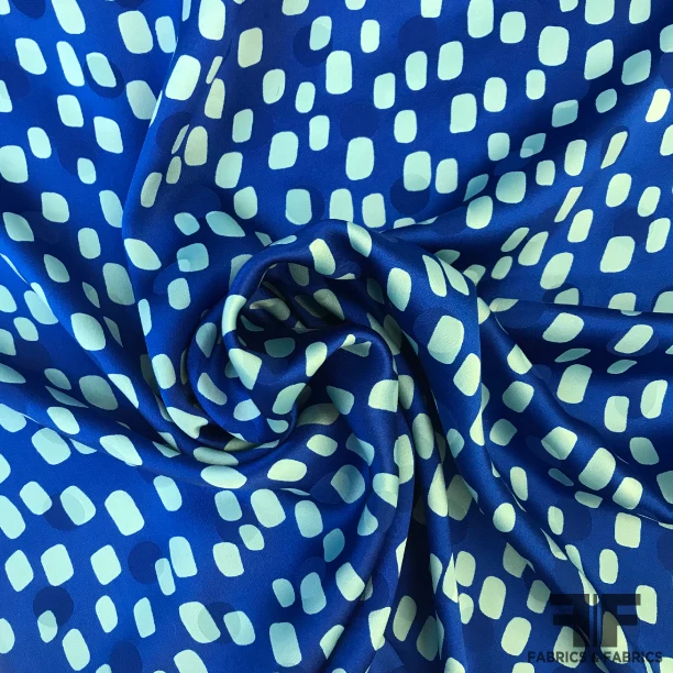 Boxy Polka Dot Printed Silk Jacquard - Blue/Light Blue