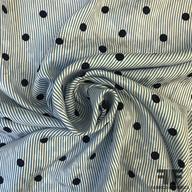 Polka Dot Printed Silk Jacquard Panel - Blue/Navy/Off White