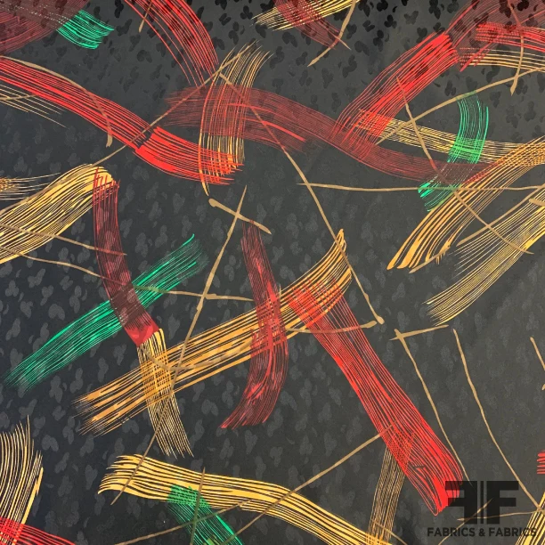 Brushstroke Abstract Silk Jacquard - Black/Red/Gold