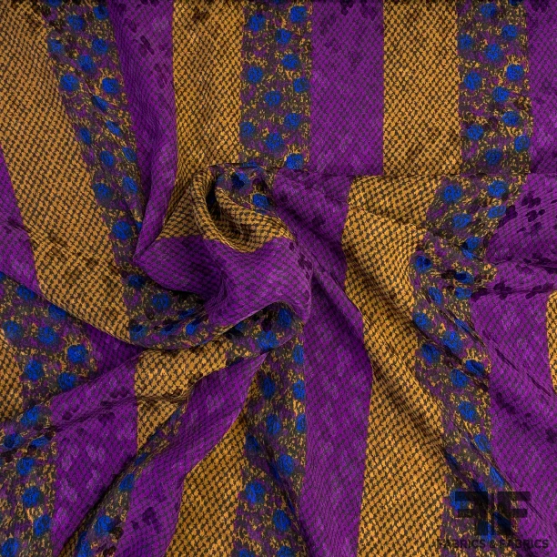 Swiss Striped Silk Jacquard - Purple/Rust/Blue