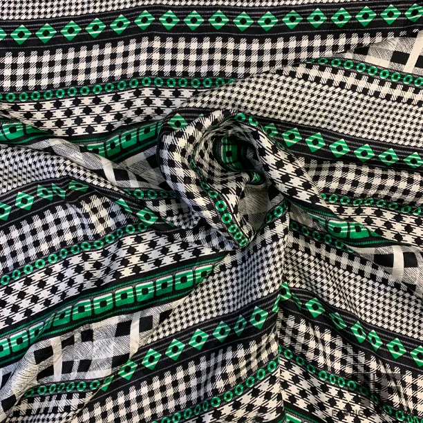 Striped Gingham & Plaid Printed Silk Jacquard - Green/Black/White
