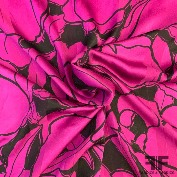 Italian Floral Silk Jacquard - Purple / Black
