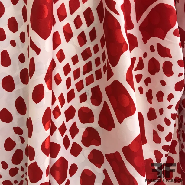 Italian Abstract Animal Print Silk Jacquard Blend - Red/White