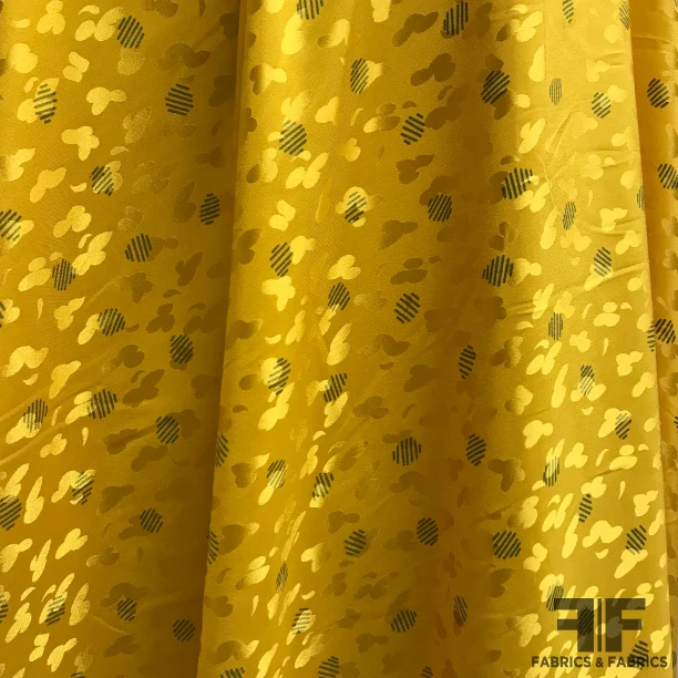 Polka Dot Silk Jacquard - Yellow Gold / Navy