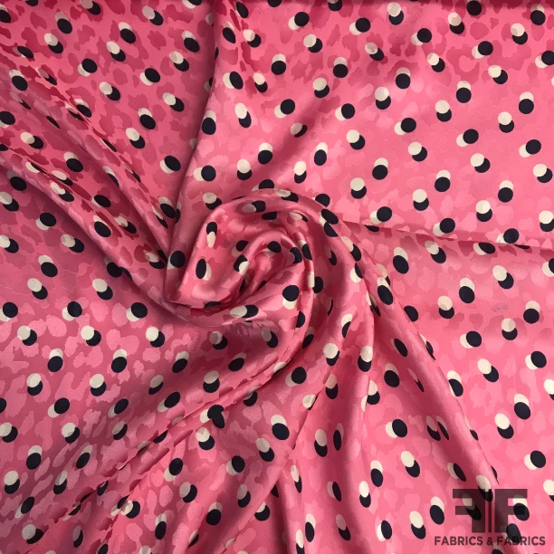 Polka Dot Printed Silk Jacquard - Pink/Navy/White