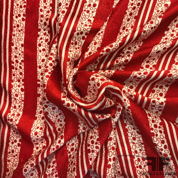 Polka Dot / Striped Printed Silk Jacquard - Red/White