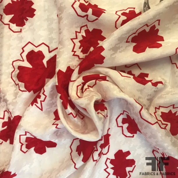 Floral Printed Houndstooth Jacquard - Red/White