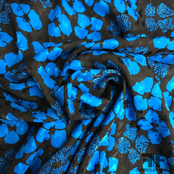 Floral Printed Silk Jacquard - Black/Blue