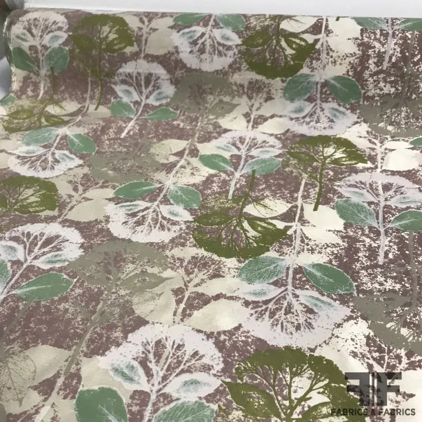 Italian Floral Printed Silk Taffeta - Beige/Green
