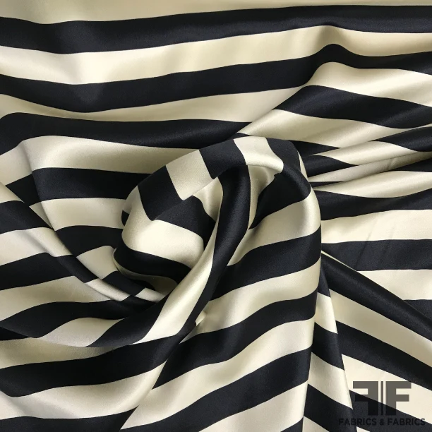 Striped Crepe Back Satin - Black/Off-White
