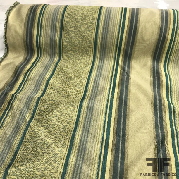 Silk Organza-Faced Jacquard - Teal/Green/Tan
