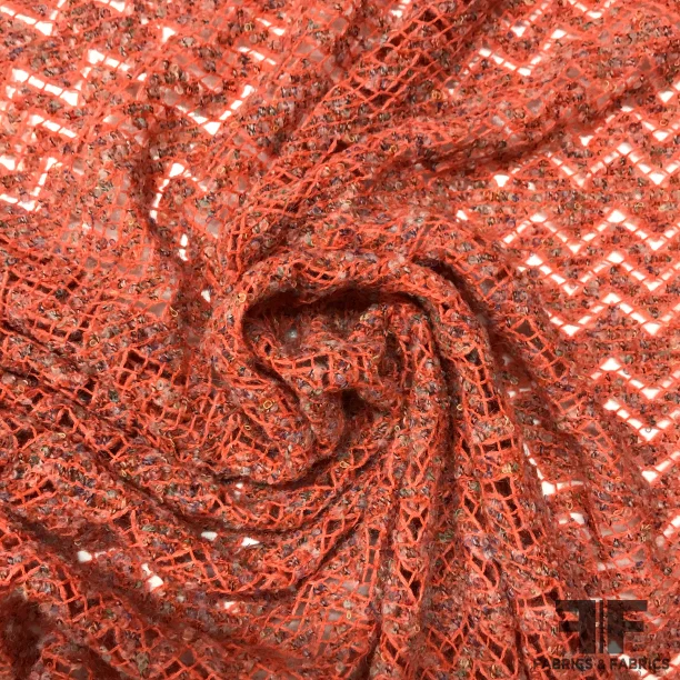Chevron Wool Boucle Crochet Knit - Orange/Multicolor
