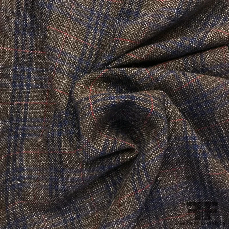 Veronica Beard Italian Plaid Wool and Linen Suiting - Brown/Blue