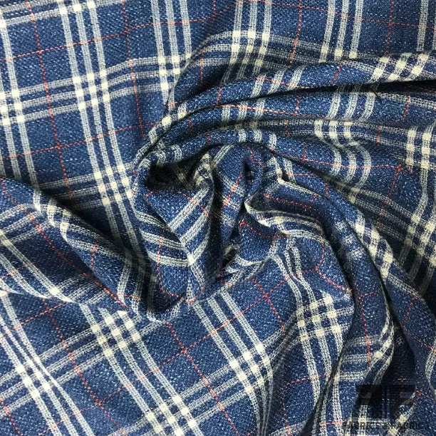 Veronica Beard Italian Plaid Wool and Linen Suiting - Blue/White/Red