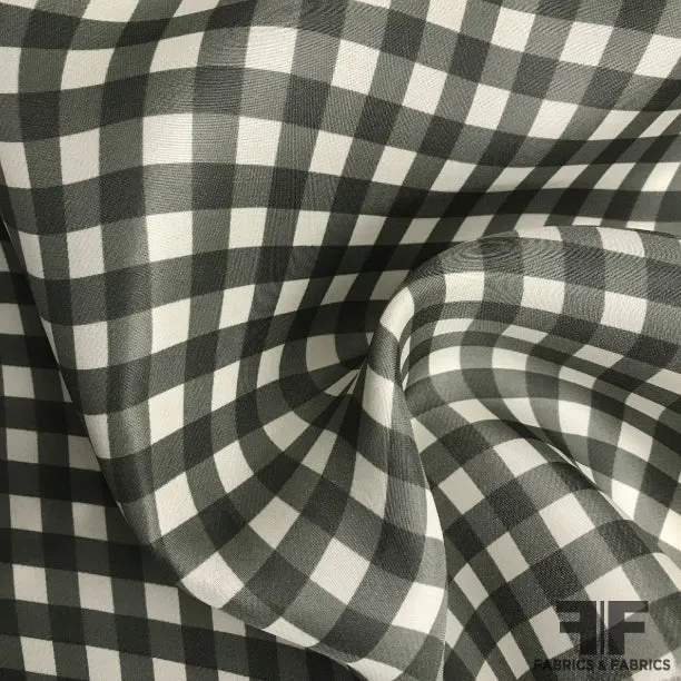 Gingham Silk Gazar - Slate Grey/Ivory
