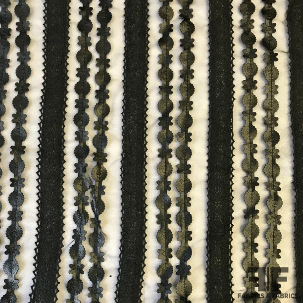 Embossed Faux-Leather / Crochet Ribbon on Organza - Black
