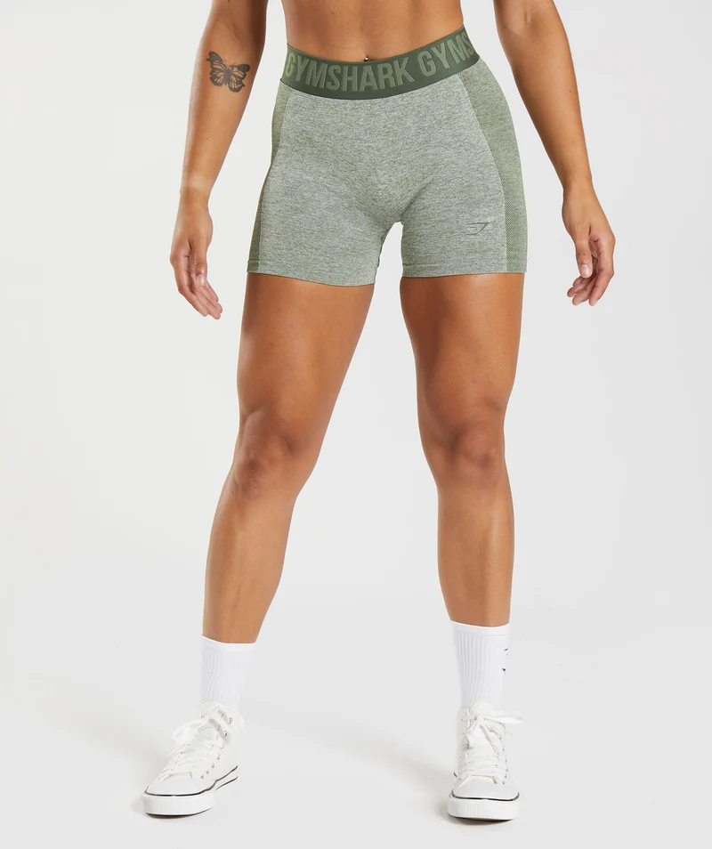 Gymshark Flex Shorts - Marsh Green Marl/ Core Olive