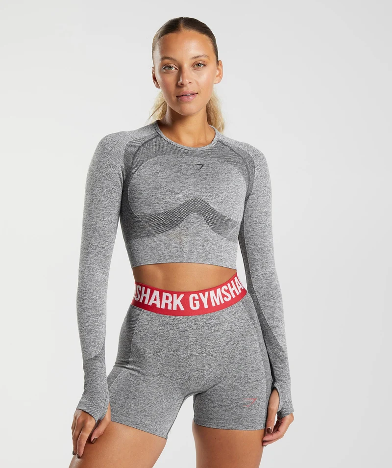Gymshark Flex Long Sleeve Crop Top - Charcoal Grey Marl