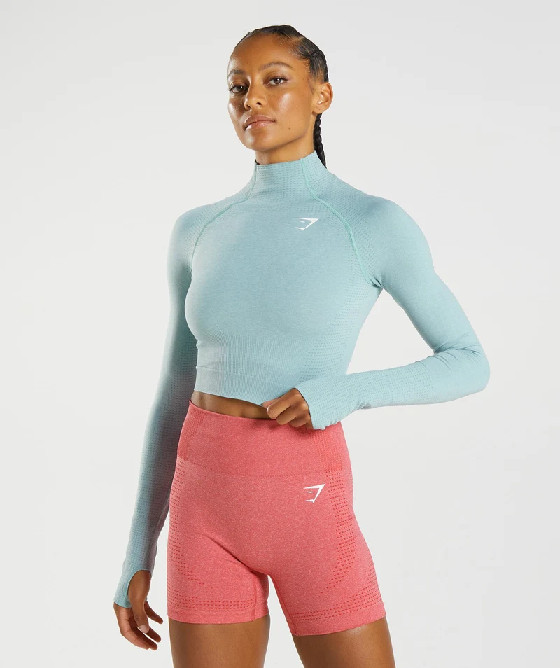 Gymshark Vital High Neck Midi Top - Pearl Blue Marl
