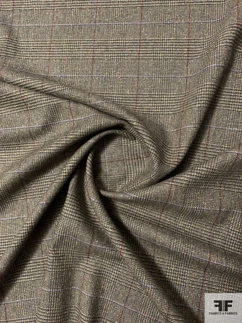 Italian Speckle Glen Plaid Stretch Wool Suiting - Forest Green / Lavender / Multicolor