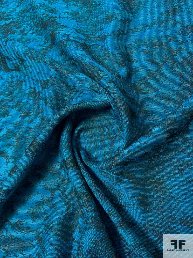 Italian Abstract Yarn-Dyed Wool Suiting - Turquoise / Aqua / Black