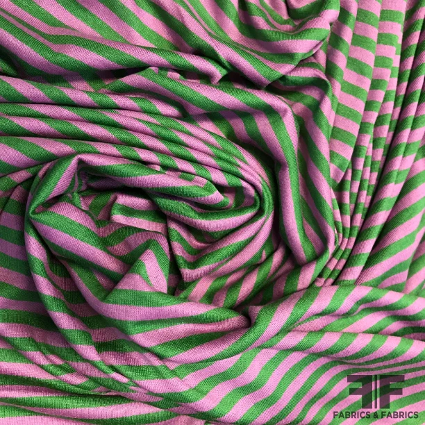 Striped Stretch Cotton Knit - Green/Pink