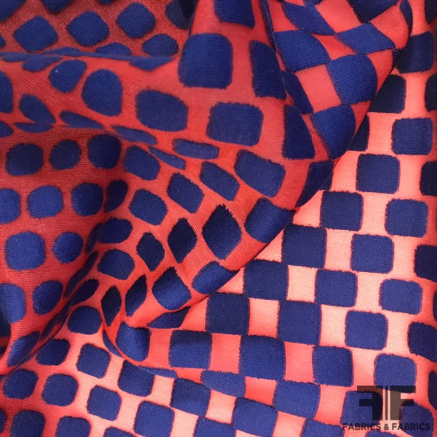 Italian Polka Dot Squares Novelty Poly Blend Knit - Red/Blue