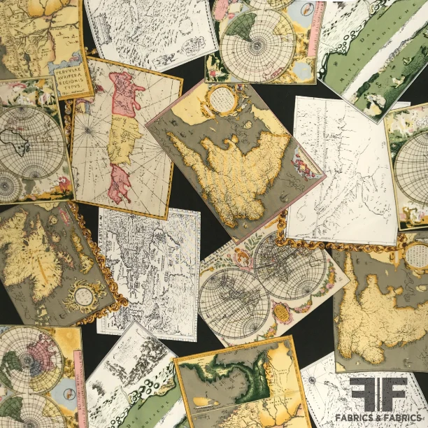 Map Design Printed Silk Fugi - Multicolor
