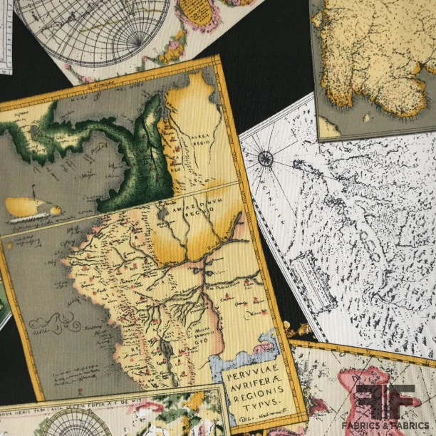 Map Design Printed Silk Fugi - Multicolor