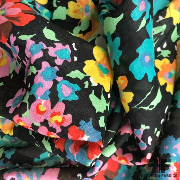 Floral Printed Cotton Voile - Multicolor