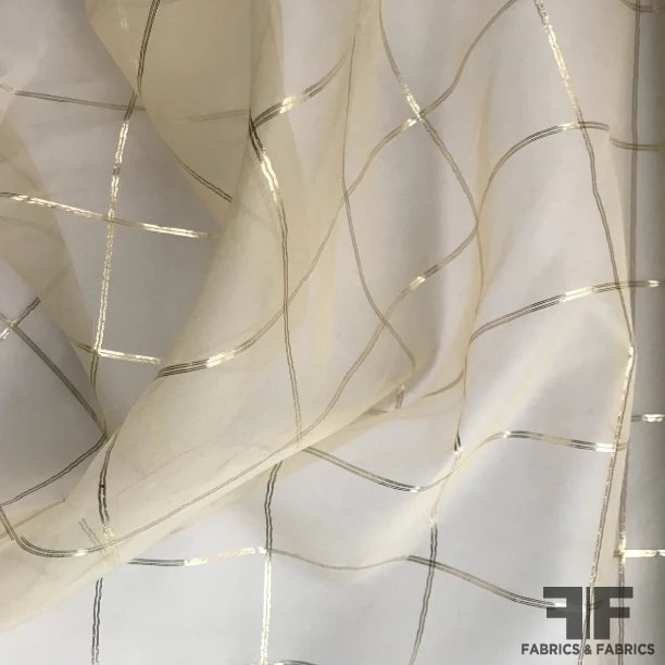 Windowpane Metallic Organza - White / Gold