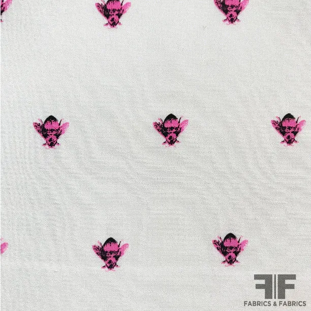 Graphic Bumble Bee Printed Crepe De Chine - Pink/White
