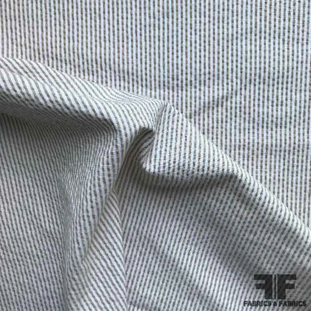 Striped Seersucker Cotton Shirting - Brown/White