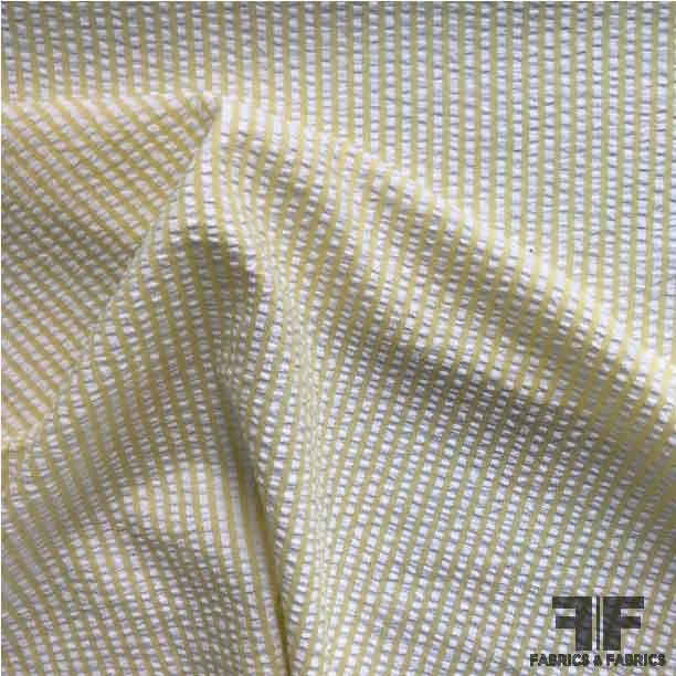 Striped Seersucker Cotton Shirting - Yellow/White
