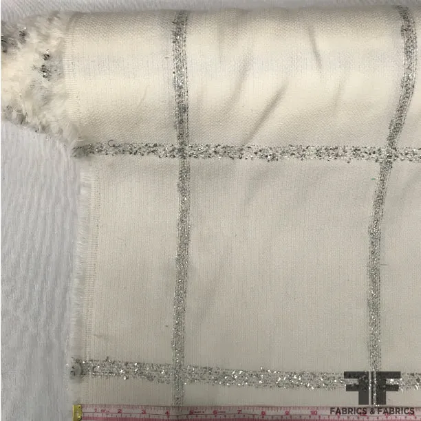 Italian Windowpane Wool Suiting - Metallic/White