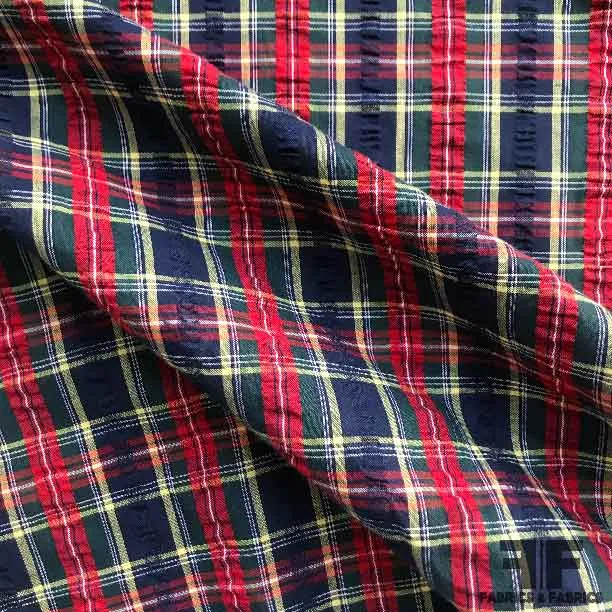 Plaid Seersucker Cotton Shirting - Multicolor