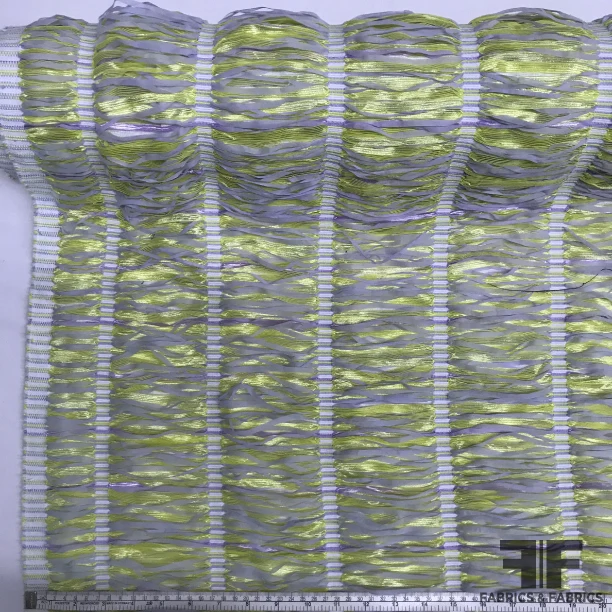 French Loose Strands Woven Novelty with Metallic - Yellow / Lilac-Grey / Lilac