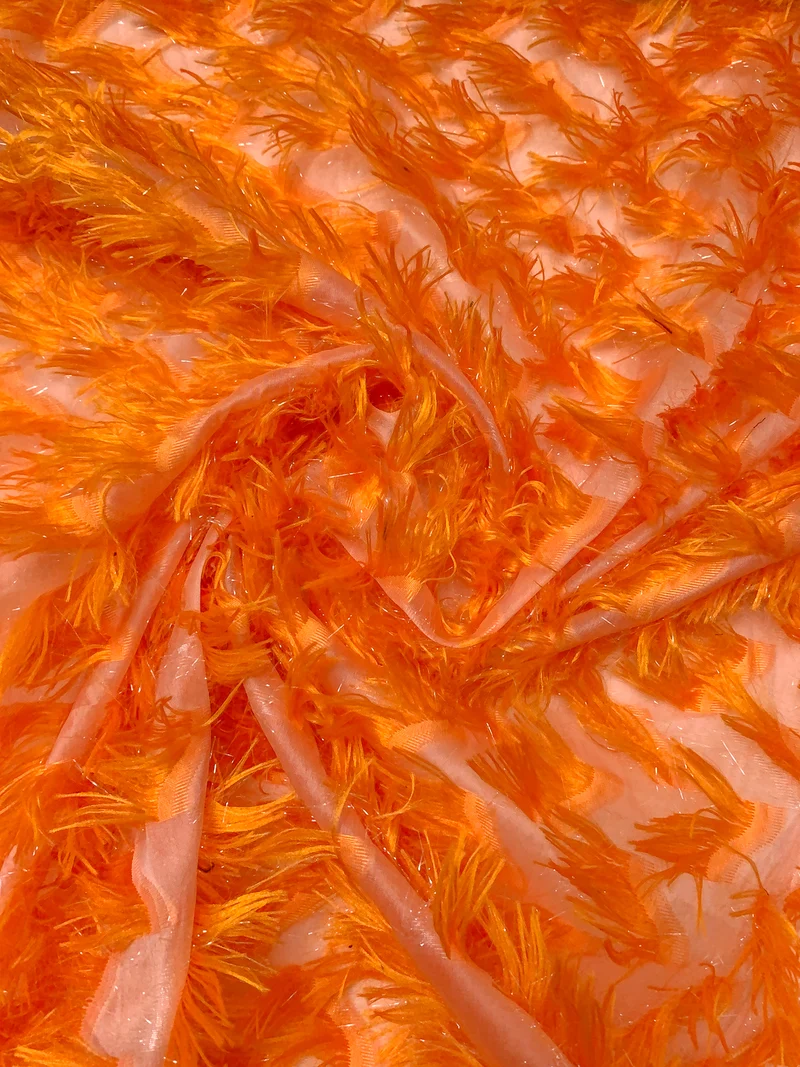 Italian Novelty Eyelash Fringe Organza - Orange