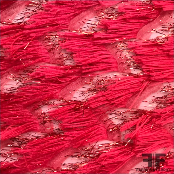 Italian Novelty Eyelash Fringe Organza - Red