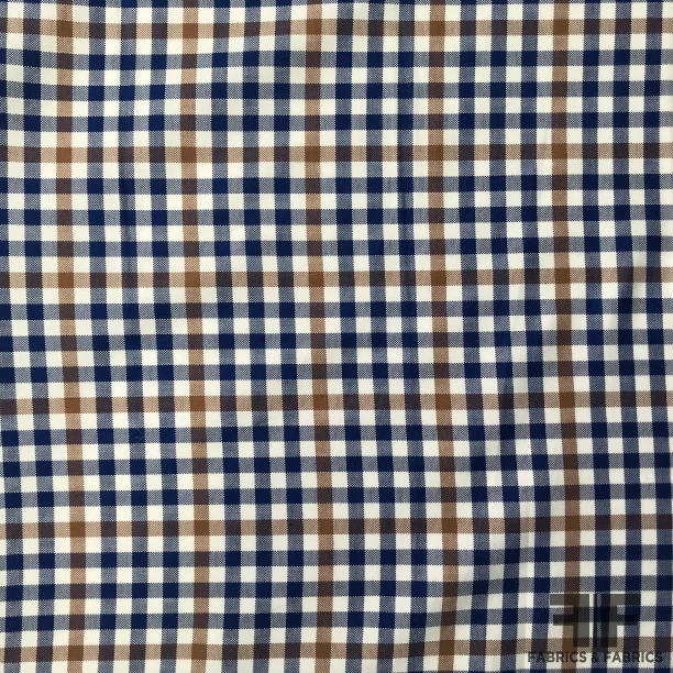 Gingham Check Cotton Shirting - Navy/White/Blue