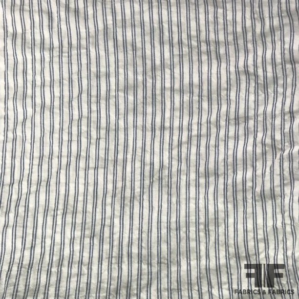 Crinkled Cotton Shirting - Blue/White