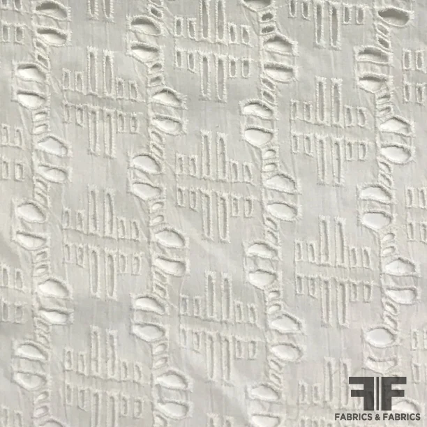 Geometric Embroidered Cotton Eyelet - White
