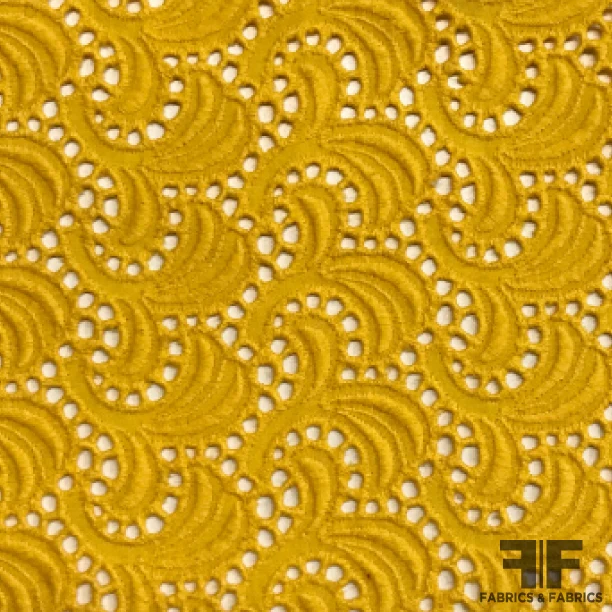 Italian Embroidered Cotton Eyelet - Yellow