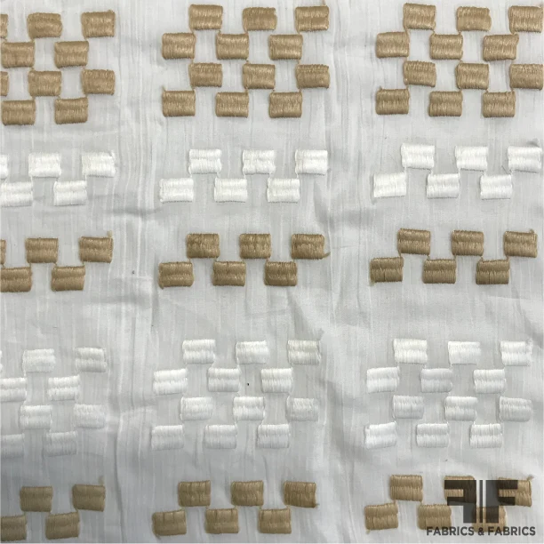 Geometric Check Embroidered Cotton - White/Beige