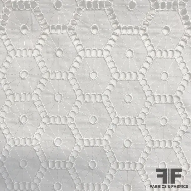 Hexagon Embroidered Cotton Eyelet - White