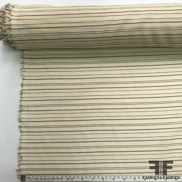 Italian Striped Cotton-Silk Voile - Beige / Pale Yellow / Maroon / Black