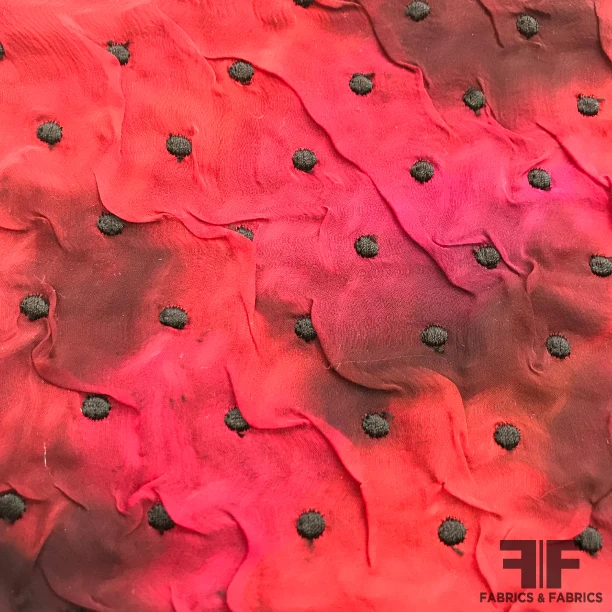Tie-Dye Ruched Silk Chiffon on Knit - Red/Pink